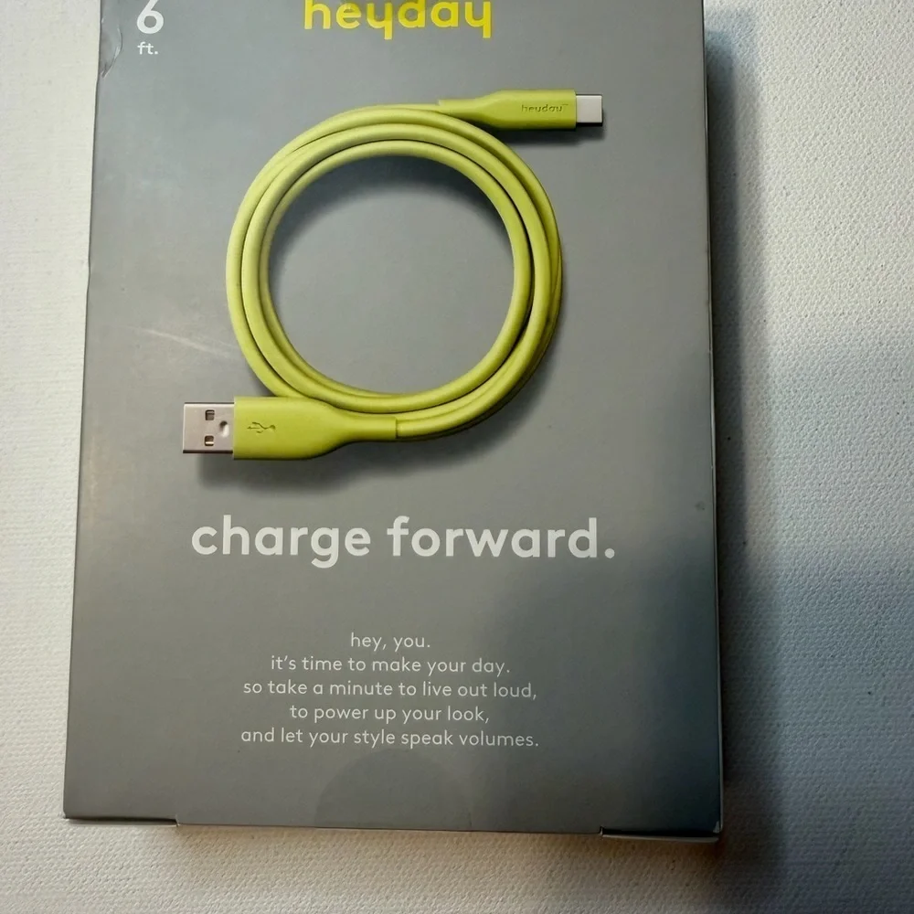 NIB Heyday 6ft Lime USB-A to USB-C Cable (D5)